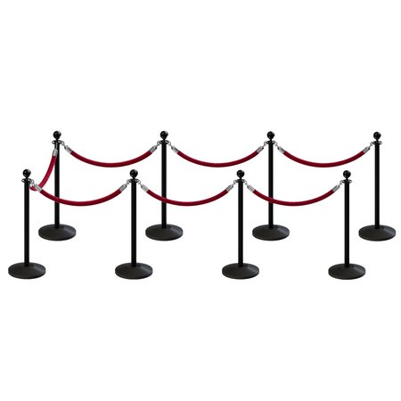 MONTOUR LINE Stanchion Post and Rope Kit Black, 8 Ball Top7 Maroon Rope C-Kit-8-BK-BA-7-PVR-MN-PS